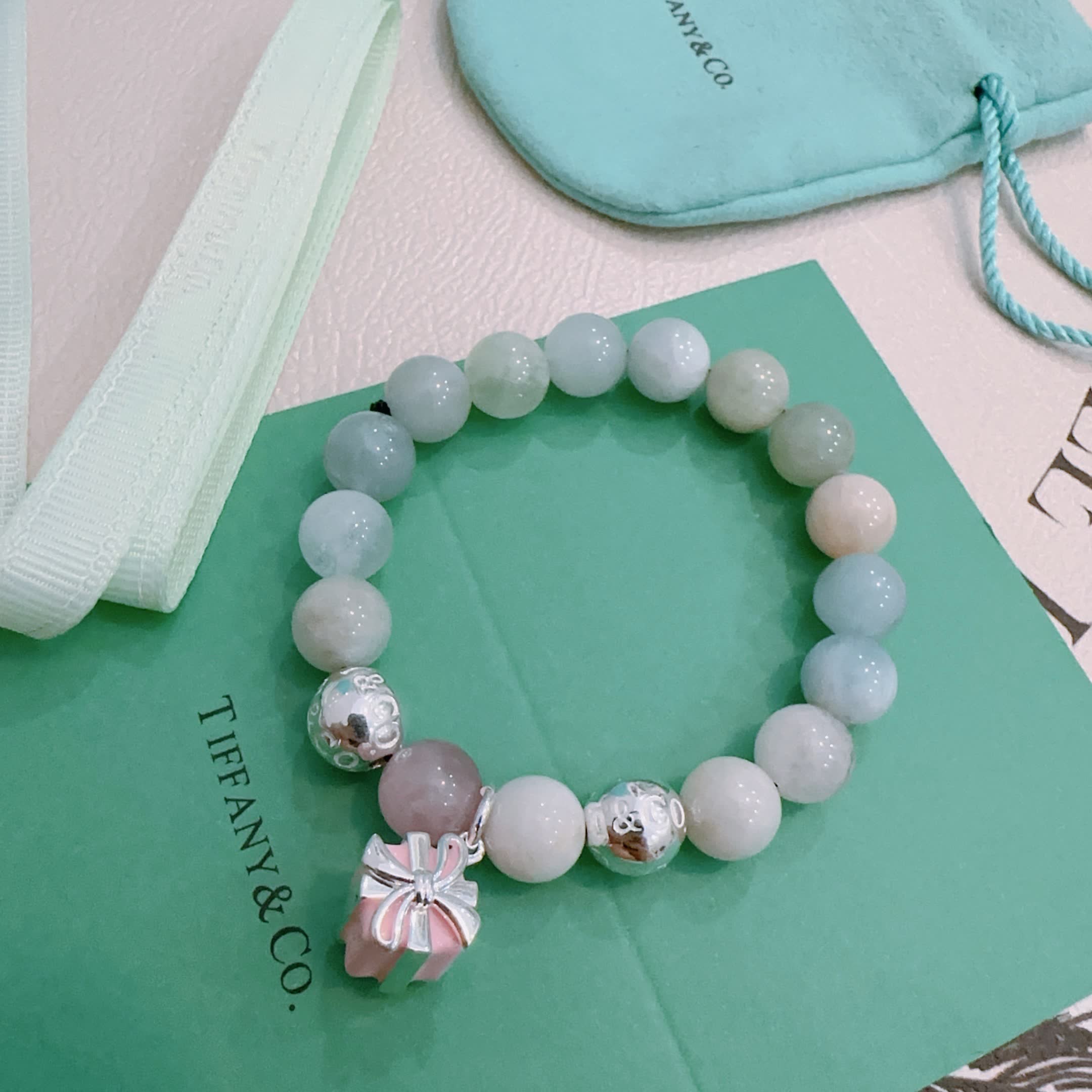 Tiffany & Co. Blue Agate Bead Bracelet with Sterling Silver Charms